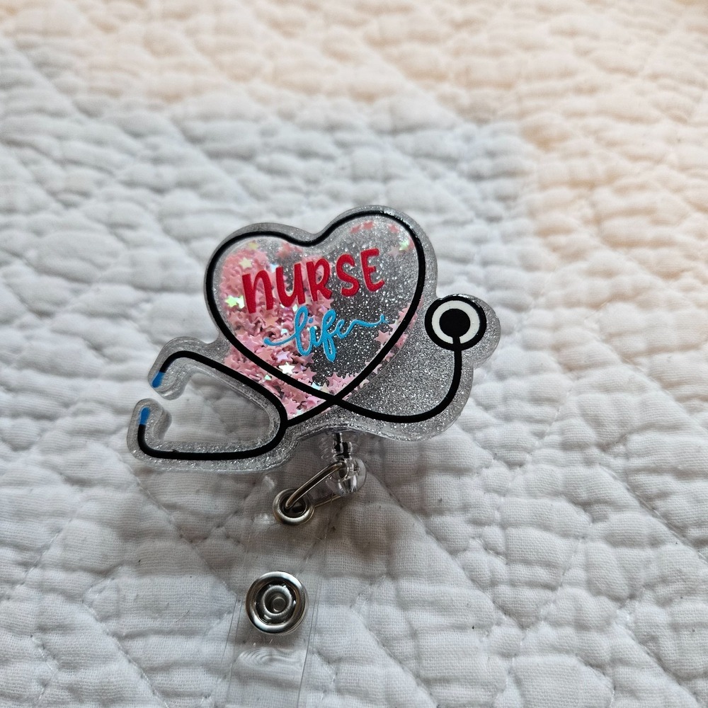 NURSE Retractable Pink Reel ID‎ Badge Holder (Nurse Life)